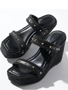 WHBM BLACK STUDDED ROPE WEDGE